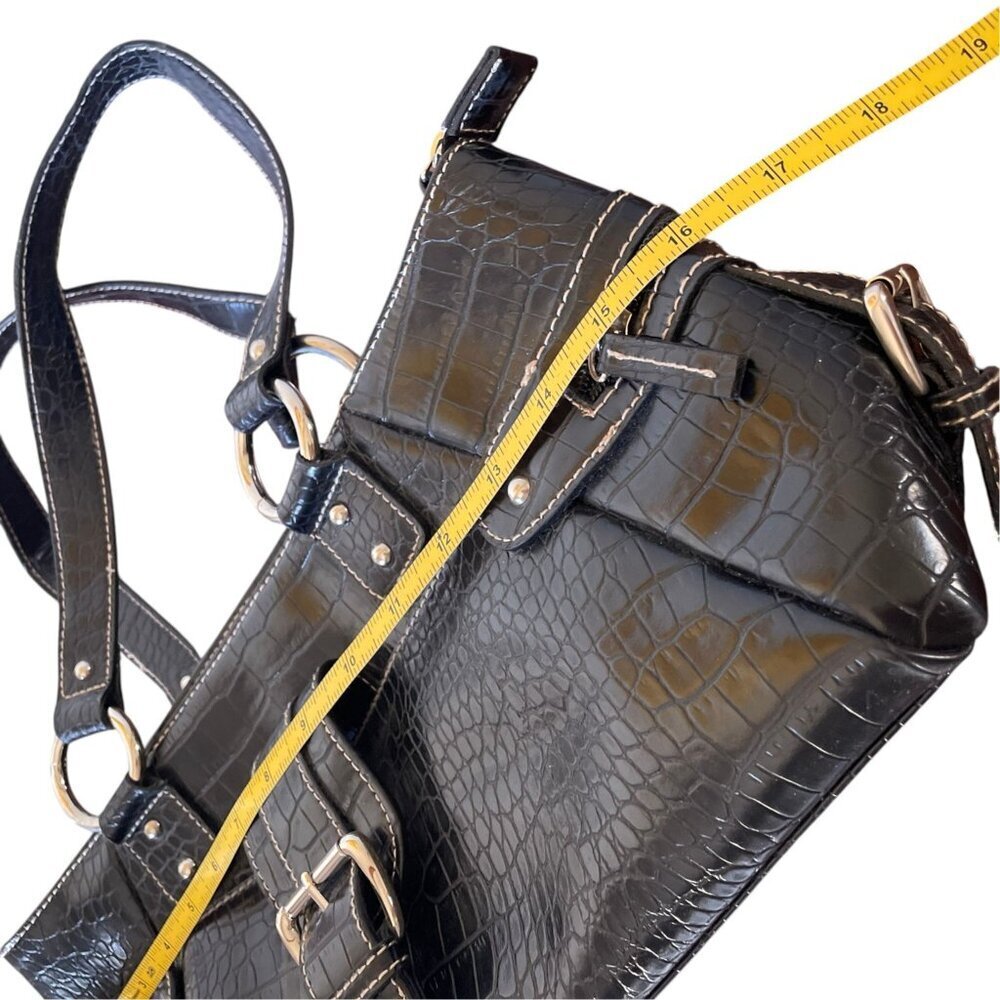 Y2K Vegan Leather Croc Embossed Rectangle Shoulder Bag 2000's Vintage - Picture 8 of 13